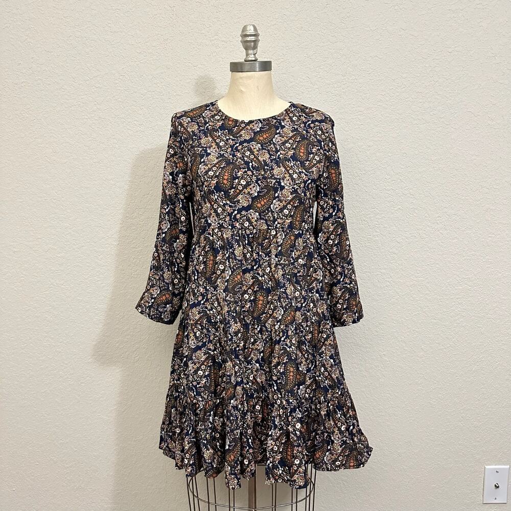 NATURAL LIFE Mini Dress Multi Paisley Floral Tiered Bohemian Cottage